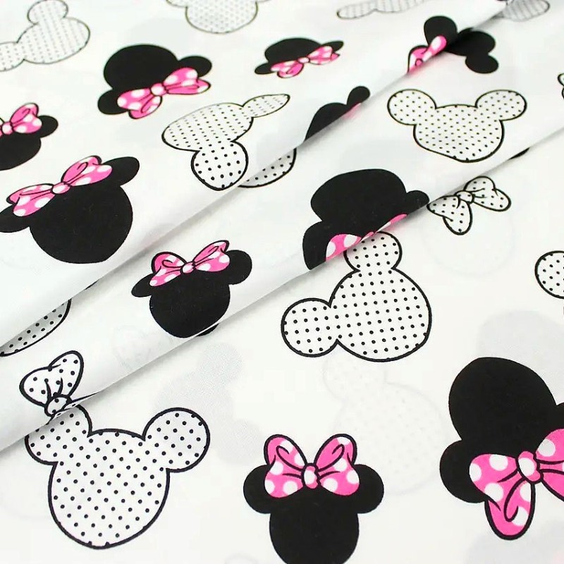 Tessuto Cotone Minnie Mouse Fiocco fucsia Grande Testa | Tessuti Lupo