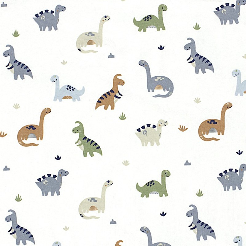 Tessuto Jersey Dinosauri Sfondo Bianco Sporco | Tessuti Lupo