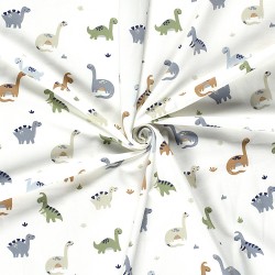 Tessuto Jersey Dinosauri Sfondo Bianco Sporco | Tessuti Lupo