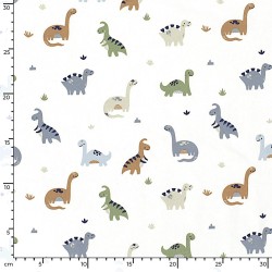 Tessuto Jersey Dinosauri Sfondo Bianco Sporco | Tessuti Lupo