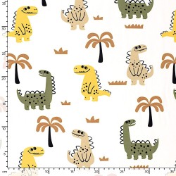 Tessuto Jersey Dinosauri Felici e Palme | Tessuti Lupo
