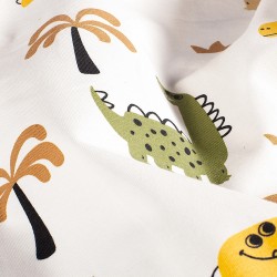 Tessuto Jersey Dinosauri Felici e Palme | Tessuti Lupo