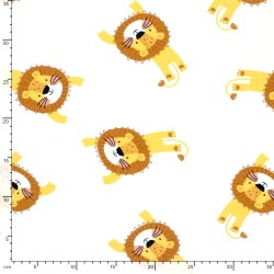 Tessuto Jersey Piccoli Leoni Sfondo Bianco Sporco | Tessuti Lupo