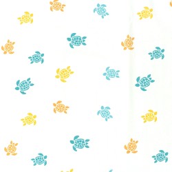 Tessuto Jersey Tartarughe Giallo Turchese e Arancione Sfondo Bianco Sporco | Tessuti Lupo