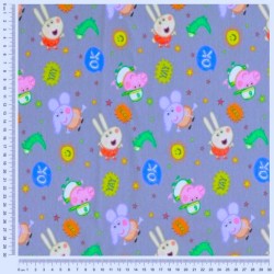 Tessuto Jersey cotone Peppa Pig e Emilie Elefante Sfondo Grigio | Tissus Loup