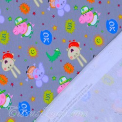 Tessuto Jersey cotone Peppa Pig e Emilie Elefante Sfondo Grigio | Tissus Loup