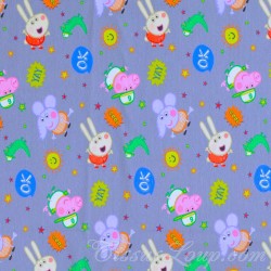 Tessuto Jersey cotone Peppa Pig e Emilie Elefante Sfondo Grigio | Tissus Loup