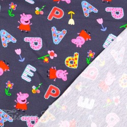 Tessuto Jersey cotone Peppa Pig Fond Grigio Scuro | Tissus Loup