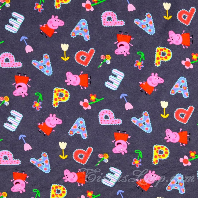 Tessuto Jersey cotone Peppa Pig Fond Grigio Scuro | Tissus Loup