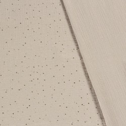 Tessuto doppia garza grigio-beige con pois dorati | Tessuti Lupo