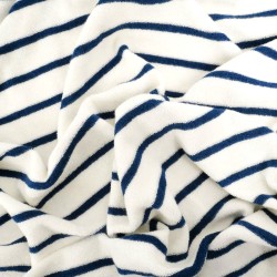 Tessuto Jersey Mini Spugna a Righe Blu Marino su Sfondo Bianco | Tessuti Lupo