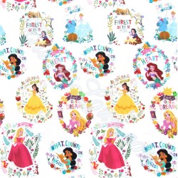 Tessuto Cotone Principesse Disney su fondo bianco | Tissus Loup