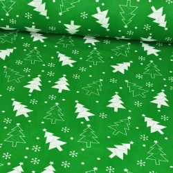 Tessuto di Cotone con Albero di Natale su Sfondo Verde | Tissus Loup
