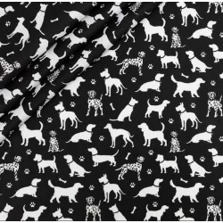 Tessuto di Cotone Cani e Zampe di Cane su Sfondo Nero | Tissus Loup