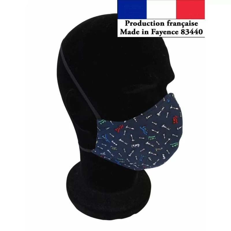 Maschera di protezione Scacchi design alla moda riutilizzabile AFNOR | Tissus Loup