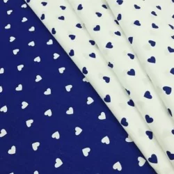 Tessuto di Cotone con Cuori Bianchi su Fondo Blu | Tissus Loup