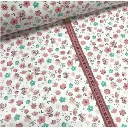 Tessuto di Cotone con Piccoli Fiori Rosa e Verdi | Tissus Loup