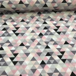 Tessuto Piramidi rosa e grigio in cotone | Tissus Loup