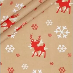 Tessuto di Cotone con Renne di Natale e Fiocco di Neve | Tissus Loup