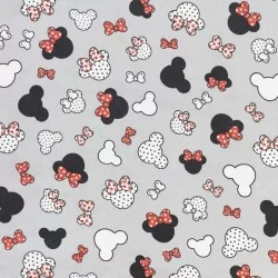 Tessuto Cotone Minnie-Mickey-Mouse Piccola Testa Sfondo Grigio | Tissus Loup