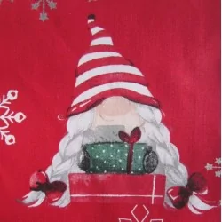 Tessuto Elfi di Natale su Fondo Rosso | Tissus Loup