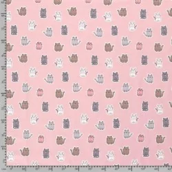 Tessuto Jersey Gatti Colorati su Fondo Rosa | Tissus Loup