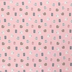 Tessuto Jersey Gatti Colorati su Fondo Rosa | Tissus Loup