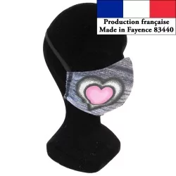 Maschera di protezione barriera cuore rosa design alla moda riutilizzabile AFNOR | Tissus Loup