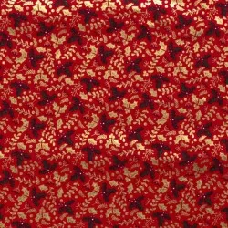 Tessuto di Cotone Natale Ramo di Agrifoglio su Fondo Rosso Tissus Loup
