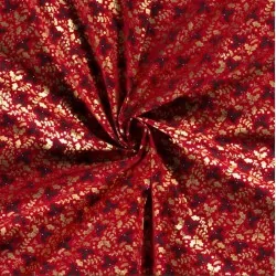 Tessuto di Cotone Natale Ramo di Agrifoglio su Fondo Rosso Tissus Loup