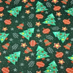 Tessuto di cotone con albero di Natale e palline di Natale | Tissus Loup