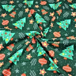 Tessuto di cotone con albero di Natale e palline di Natale | Tissus Loup | Tissus Loup