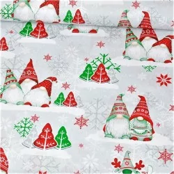 Tessuto di Cotone Elfi di Natale Cappelli Rossi e Verdi | Tissus Loup