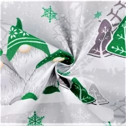 Tessuto di Cotone Elfi di Natale - Cappelli Rossi e Grigi | Tissus Loup