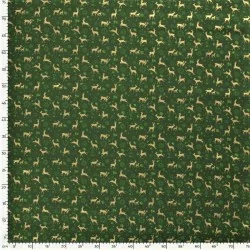 Tessuto di Cotone con Renne Dorati di Natale su Sfondo Verde | Tissus Loup