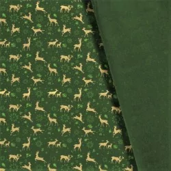 Tessuto di Cotone con Renne Dorati di Natale su Sfondo Verde | Tissus Loup