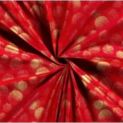 Tessuto di cotone con palline di Natale dorate su sfondo rosso | Tissus Loup