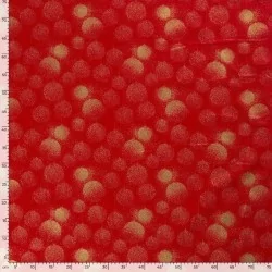 Tessuto di cotone con palline di Natale dorate su sfondo rosso | Tissus Loup