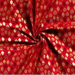 Tessuto di cotone con palline dorate di Natale su sfondo rosso | Tissus Loup
