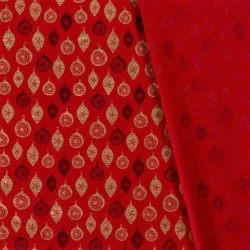 Tessuto di cotone con palline dorate di Natale su sfondo rosso | Tissus Loup