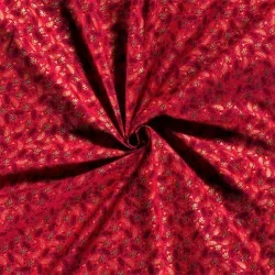 Tessuto di Cotone con rami dorati di Natale su sfondo Rosso | Tissus Loup