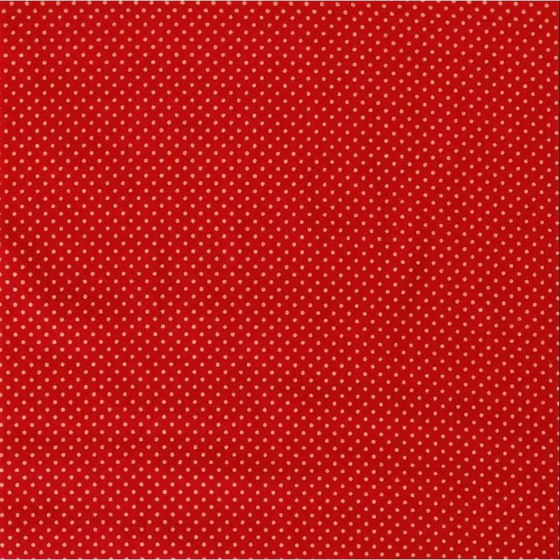 Tessuto Cotone Pois Dorati 3mm Fondo Rosso | Tissus Loup