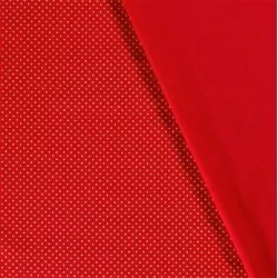 Tessuto Cotone Pois Dorati 3mm Fondo Rosso | Tissus Loup