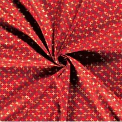 Tessuto di Cotone Stelle Dorate di Natale su Sfondo Rosso | Tissus Loup
