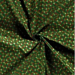 Tessuto di Cotone Stelle Dorate di Natale su Sfondo Verde | Tissus Loup