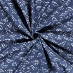 Tessuto Jean stretch blu chiaro con piccola stampa di dinosauro | Tissus Loup