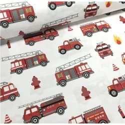 Tessuto Camion dei Pompieri su Fondo Bianco | Tissus Loup