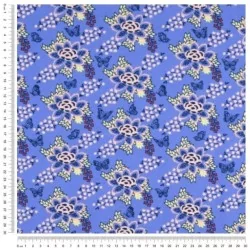 Tessuto Jersey Fiore e Farfalla su sfondo blu intenso | Tissus Loup