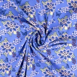 Tessuto Jersey Fiore e Farfalla su sfondo blu intenso | Tissus Loup