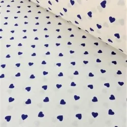 Tessuto di Cotone con Cuori Blu su Sfondo Bianco | Tissus Loup